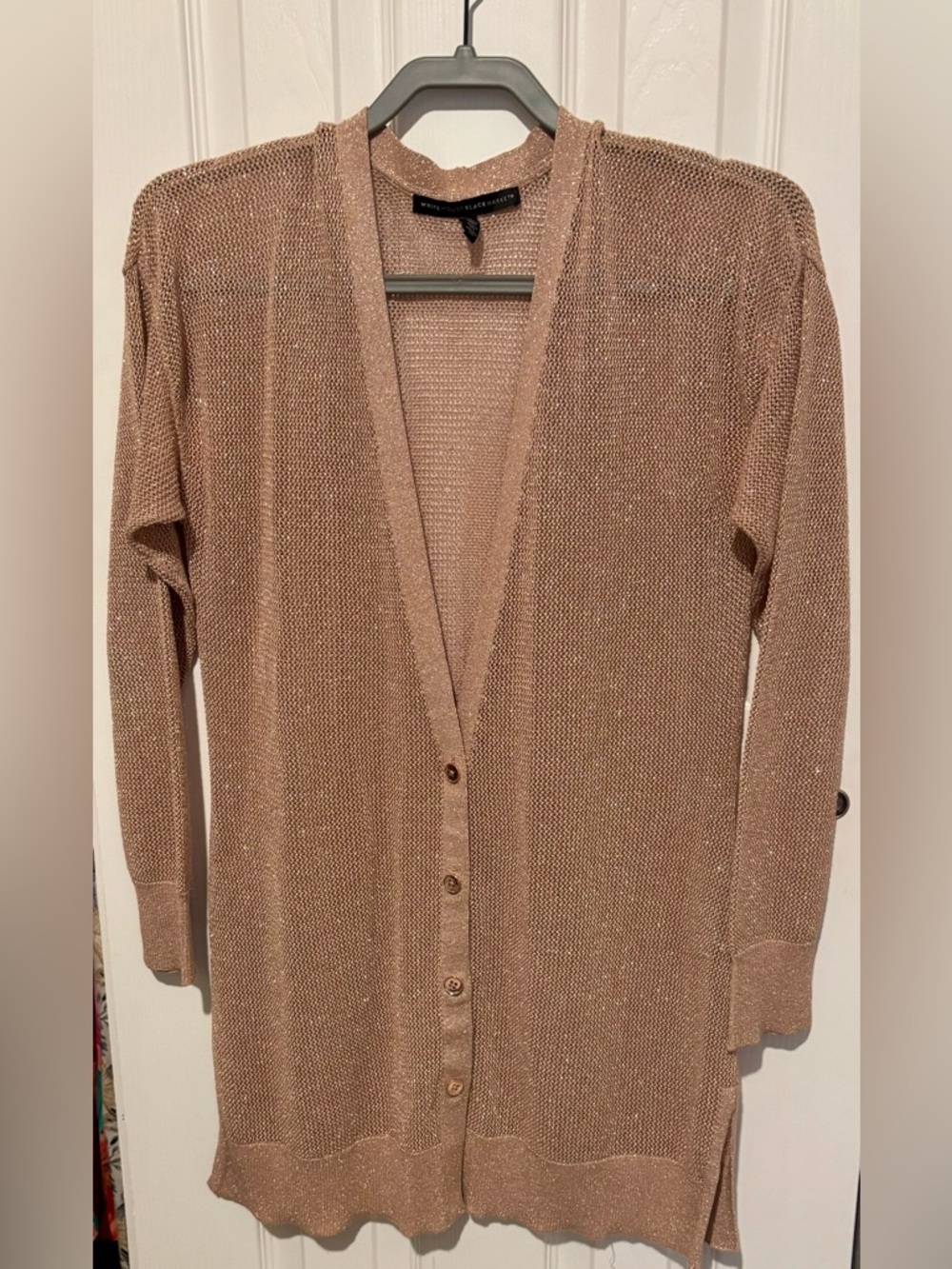 WHBM: Warm Golden Metallic Knit Cardigan Sweater - Women